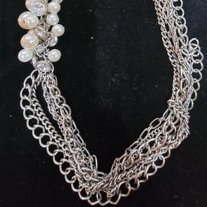 Silver tone and faux pearl necklace